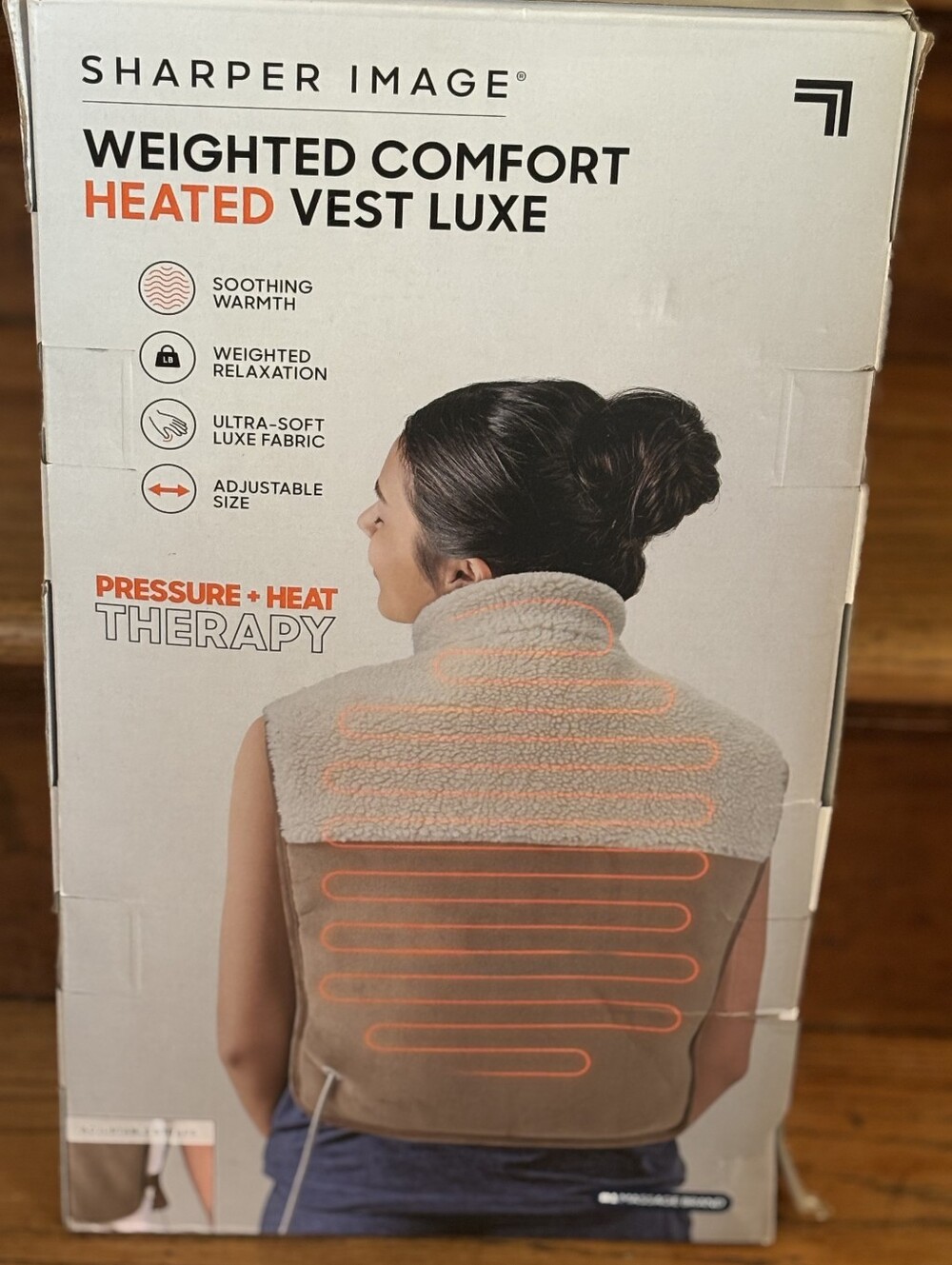 Sharper Image Beige and Cream Heated Weighted Comfort Vest Luxe
